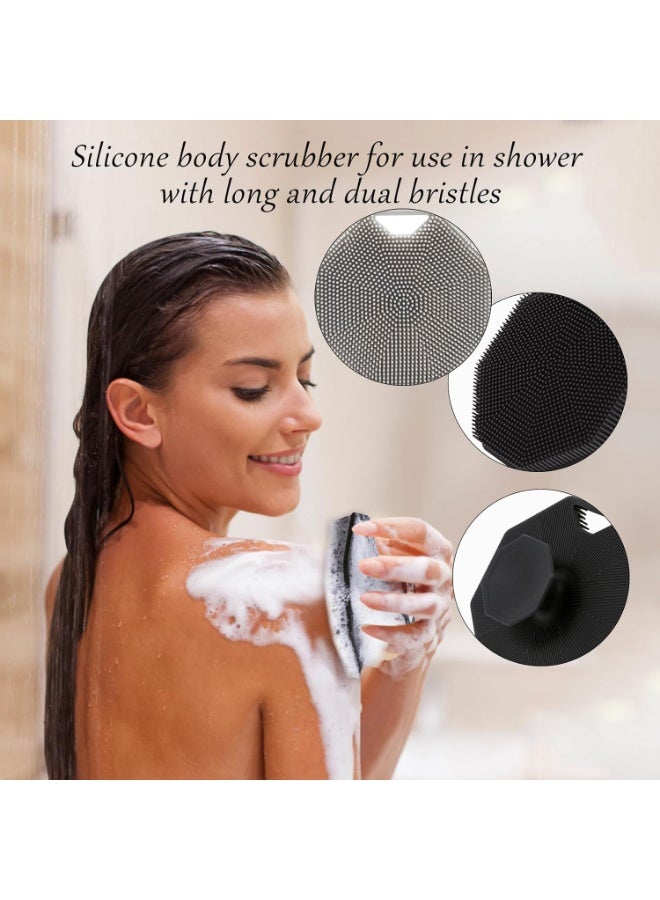 3Pack Silicone Body Scrubber,Body Buffer Exfoliating Brush with Silicone Loofah, Bath & Body Brushes for Men Women Kids Pets use in Shower, Scalp Exfoliator Hair Shampoo Skin Cleaning Brush - Image 3